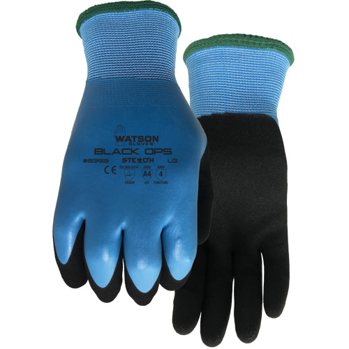 Gants hydrofuges Stealth Black Ops, Taille Petit, Calibre 15, Rev&ecirc;tement Latex de caoutchouc, Enveloppe en Fibre de verre/Polyester, ASTM ANSI niveau A4 NTL Industrial