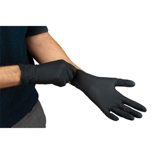 Gants d'examen de poids lourd &agrave; prise tactile, T-Grand, Nitrile, 8 mils, Sans poudre, Noir NTL Industrial