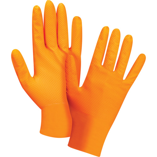 Gants d'examen de poids lourd &agrave; prise tactile, Petit, Nitrile, 8 mils, Sans poudre, Orange NTL Industrial