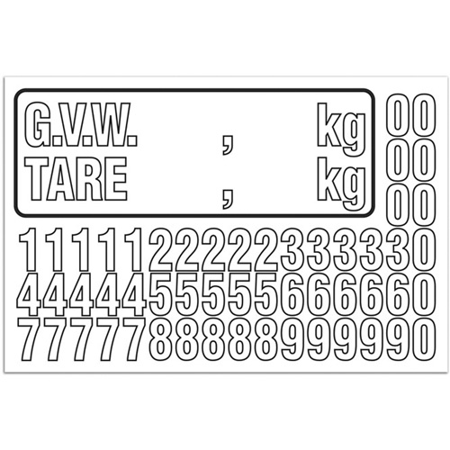 G.V.W. Truck Number Kit, Assorted Numbers/Letters/Punctuation, White NTL Industrial