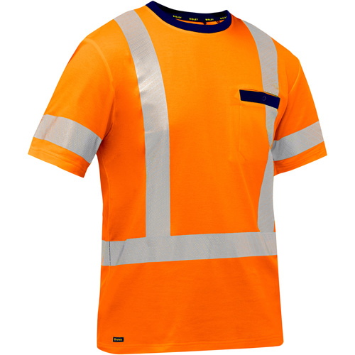 Bisley&reg; X-Back Short Sleeve Shirt, Poly-Cotton, Small, High Visibility Orange NTL Industrial