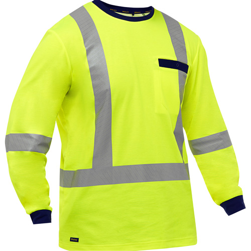 Bisley&reg; X-Back Long Sleeve Shirt, Poly-Cotton, Small, High Visibility Lime-Yellow NTL Industrial