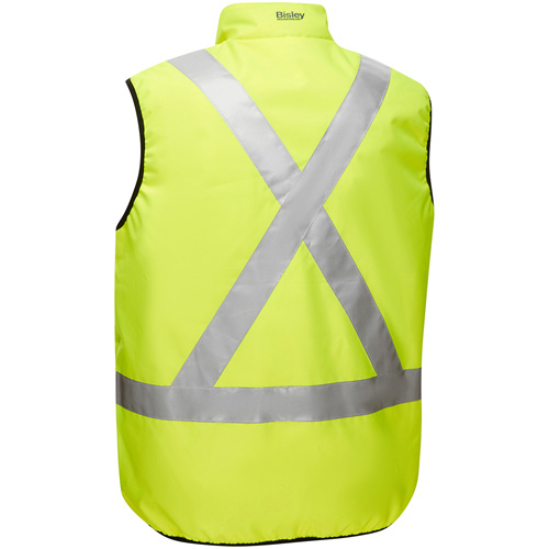 Bisley&reg; X-Back Reversible Puffer Vest, High Visibility Lime-Yellow, X-Large, Polyester NTL Industrial