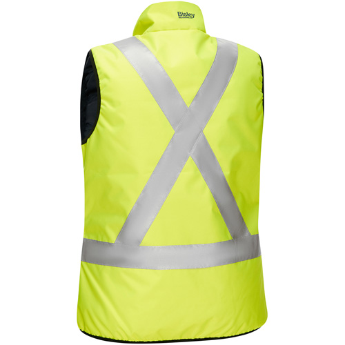 Bisley&reg; X-Back Women's Contoured Reversible Puffer Vest, High Visibility Lime-Yellow, Medium, Polyester NTL Industrial