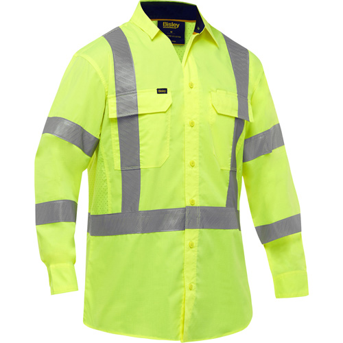 Bisley&reg; X-Back Long Sleeve Work Shirt with X-Airflow, Poly-Cotton, Small, High Visibility Lime-Yellow NTL Industrial
