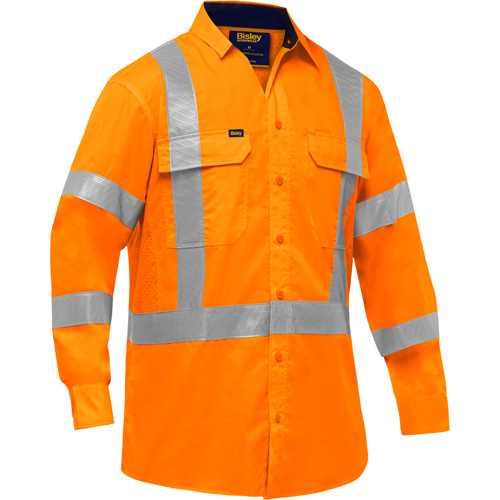 Bisley&reg; X-Back Long Sleeve Work Shirt with X-Airflow, Poly-Cotton, Small, High Visibility Orange NTL Industrial