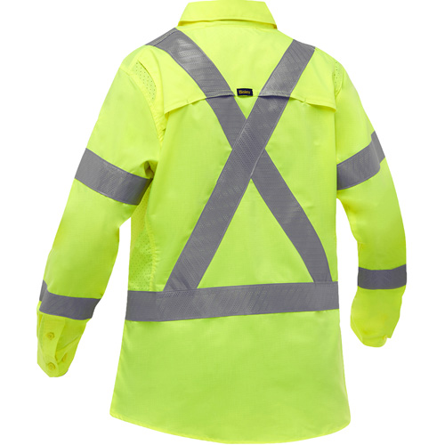 Chemise de travail &agrave; manches longues et X au dos Bisley avec X-Airflow pour femmes, Poly-coton, Petit, Jaune lime haute visibilit&eacute; NTL Industrial