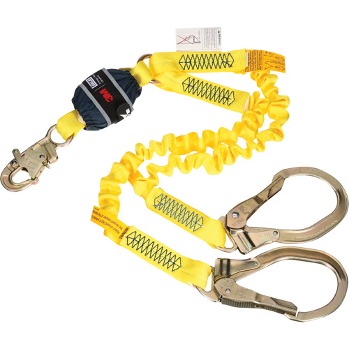 Twin-Leg Stretch Web Shock-Absorbing Lanyard, 6', Rebar Hook Center, Snap Hook Leg Ends NTL Industrial
