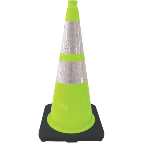 Premium Traffic Cone, 28", Lime Green, 4" & 6" Reflective Collar(s) NTL Industrial