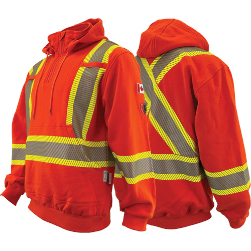 Chandail &agrave; capuchon ignifug&eacute;/r&eacute;sistant &agrave; l'arc &eacute;lectrique avec fermeture &agrave; glissi&egrave;re au quart Atlas Guardian, Hommes, Moyen, Orange haute visibilit&eacute;, 18 cal/cm² NTL Industrial