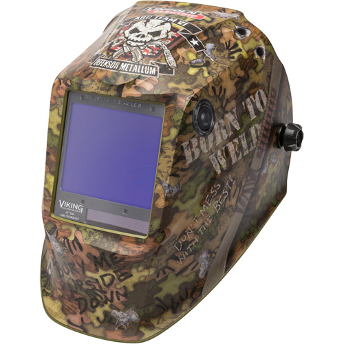 VIKING 3350 Born To Weld Welding Helmet, 3.74" L x 3.34" W View Area, 5 - 13 Shade Range NTL Industrial