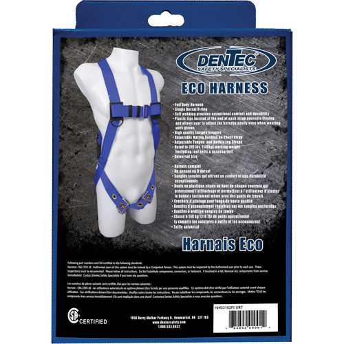 Harnais de s&eacute;curit&eacute; ECO dans une boîte de vente au d&eacute;tail, Certifi&eacute;e CSA, Classe A, Cap. 352 lb NTL Industrial