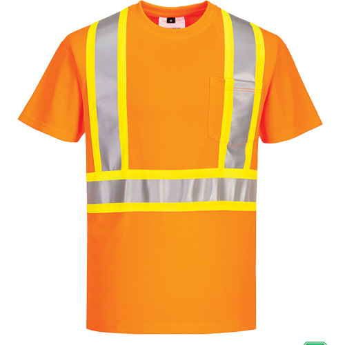 Contrast-Striped Safety T-Shirt, Polyester, Small, High Visibility Orange NTL Industrial