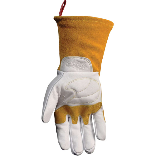 Gants de soudeur TIG/MIG de premi&egrave;re qualit&eacute; avec dos en cuir de vache refendue isol&eacute;es et ignifug&eacute;s Caiman, Cuir fleur de ch&egrave;vre, Taille Moyen NTL Industrial