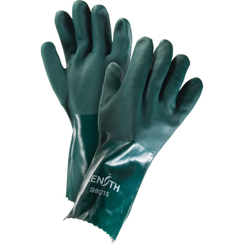 Double Dipped Green Gloves, 14" L, PVC, Cotton Jersey Inner Lining, 70-mil NTL Industrial