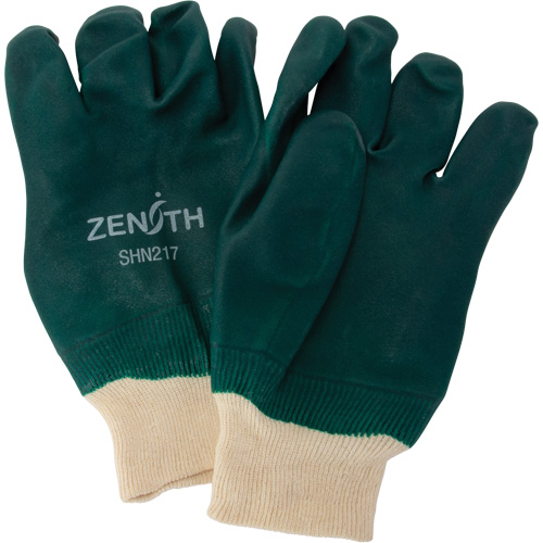 Double Dipped Green Gloves, 10" L, PVC, Cotton Jersey Inner Lining, 70-mil NTL Industrial