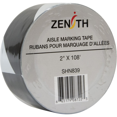 Aisle Marking Tape, 2" x 108', PVC, Noir et blanc NTL Industrial