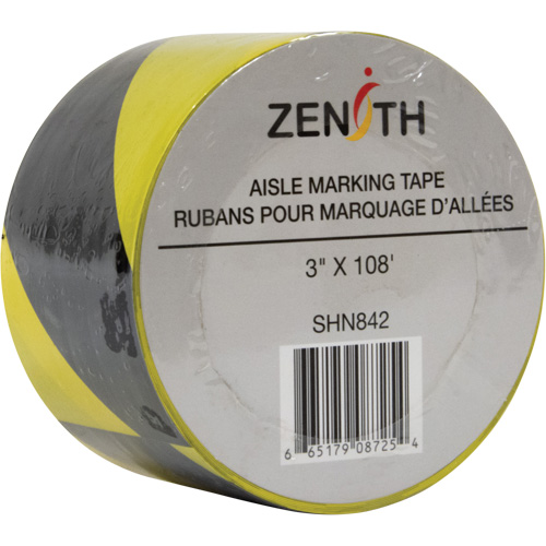 Aisle Marking Tape, 3" x 108', PVC, Black and Yellow NTL Industrial