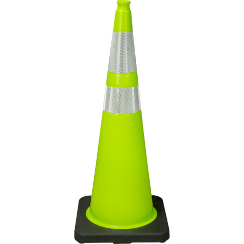 Premium Traffic Cone, 36", Lime Green, 4" & 6" Reflective Collar(s) NTL Industrial