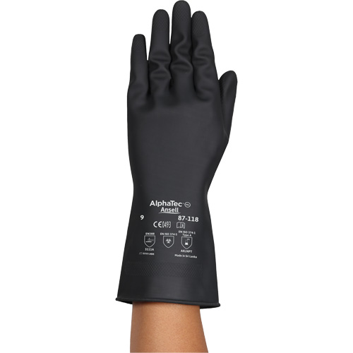Gants r&eacute;sistants aux produits chimiques AlphaTec 87-118, Taille Petit/7, 12,6" lo, Latex de caoutchouc, Doublure en Coton, 31-mil NTL Industrial