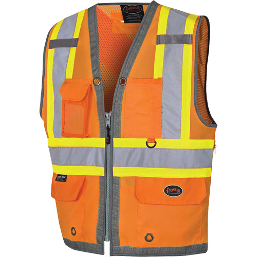 Veste de s&eacute;curit&eacute; pour arpenteur Pioneer avec fermeture &agrave; glissi&egrave;re et dos en maille, Orange haute visibilit&eacute;, Petit, Polyester NTL Industrial