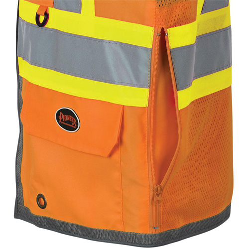 Veste de s&eacute;curit&eacute; pour arpenteur Pioneer avec fermeture &agrave; glissi&egrave;re et dos en maille, Orange haute visibilit&eacute;, Petit, Polyester NTL Industrial