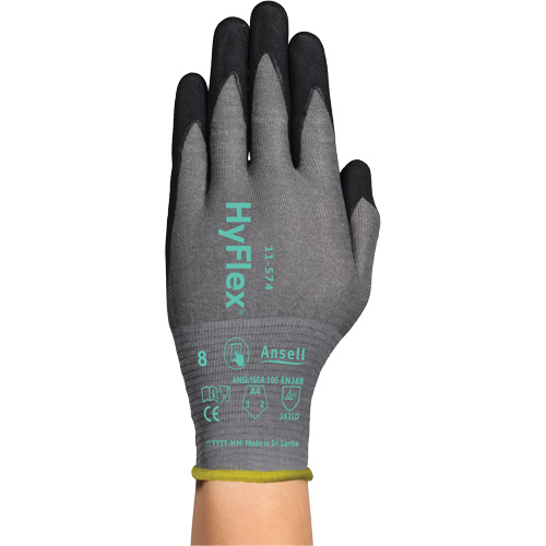 Gants r&eacute;sistants &agrave; la coupe HYFLEX 11-574, Taille 5/2T-petit, Calibre 21, Rev&ecirc;tement Mousse de nitrile, Enveloppe en Intercept, ASTM ANSI niveau A4/EN 388 niveau D NTL Industrial