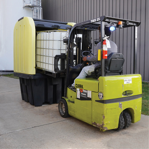 Yellow Roll Top Hardcover Spill Pallet with Drain, 65" L x 65" W x 101" H, 5000 lbs. Load Capacity NTL Industrial