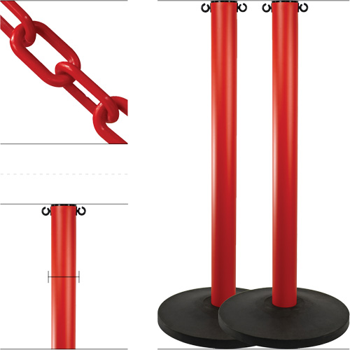 Industrial Stanchion Kit with Plastic Chain, 37" High, Red NTL Industrial