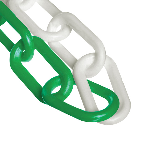 Chaîne de barri&egrave;re en plastique &agrave; deux couleurs, Vert/Blanc, Maillon de 2", 500' de long NTL Industrial