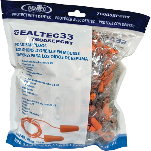 Bouchons d'oreilles coniques jetables en mousse de PU orange SEALTEC33, Vrac - Sac en poly, Avec cordon NTL Industrial
