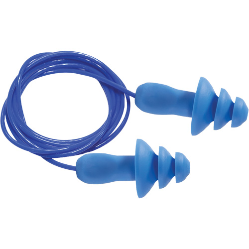 Bouchons d'oreilles r&eacute;utilisables bleus 100 % d&eacute;tectables par m&eacute;tal SEALTEC TipGrip, Avec cordon, Taille unique, Vrac - Boîte, NRR dB 26 dB NTL Industrial