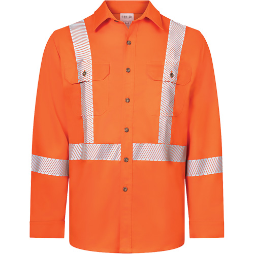 Avenger 7 oz Deluxe Segmented Striped High-Visibility Work Shirt, Style 652, Men's, Large (Tall), Orange NTL Industrial