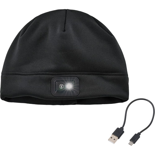 N-Ferno&reg; Winter Skull Cap with LED Rechargeable Light, Fleece Lining, One Size, Black NTL Industrial