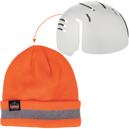 N-Ferno&reg; Reflective Rib Knit Winter Hat & Bump Cap Insert, Acrylic Lining, Medium/Small, Orange NTL Industrial
