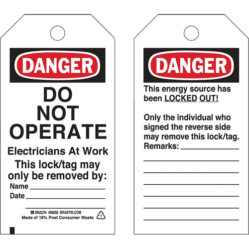 Lockout Tags, Plastic, 3" W x 5-3/4" H, English NTL Industrial