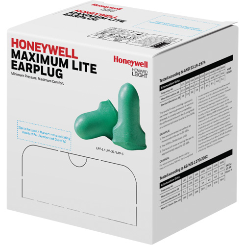 Bouchons d'oreilles en mousse &agrave; basse pression Maximum Lite de Howard Leight, Paire - Sac en poly, Avec cordon NTL Industrial