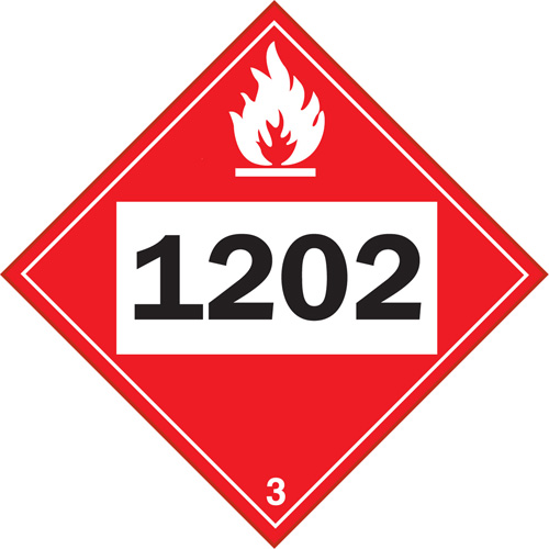 Plaque-&eacute;tiquette TMD 1202 pour liquide inflammable huile combustible, Vinyle adh&eacute;sif NTL Industrial