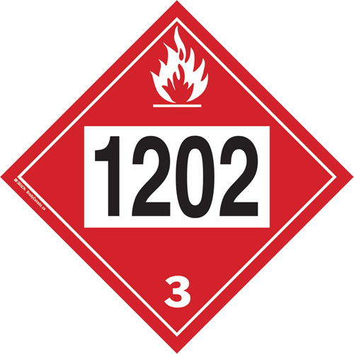 Plaque-&eacute;tiquette TMD 1202 pour liquide inflammable huile combustible, Plastique NTL Industrial