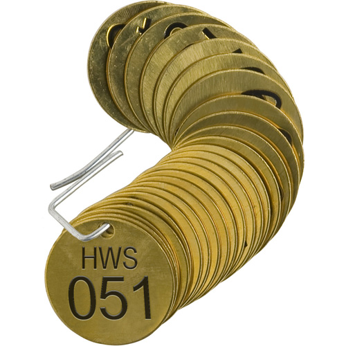 &eacute;tiquettes num&eacute;rot&eacute;es pour vannes HWS, # 051-075, Laiton, 1,5" dia. NTL Industrial