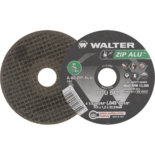 Zip Alu Cut-Off Wheel, 4-1/2" x 3/64", 7/8" Arbor, Type 1, Aluminum Oxide, 13300 RPM NTL Industrial