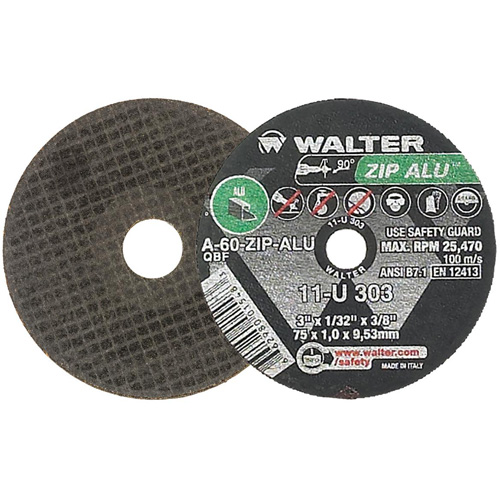 Meule ZIP ALU, 3" x 1/32", Arbre de 3/8", Type 1, Oxyde d'aluminium, 25470 Tr/min NTL Industrial