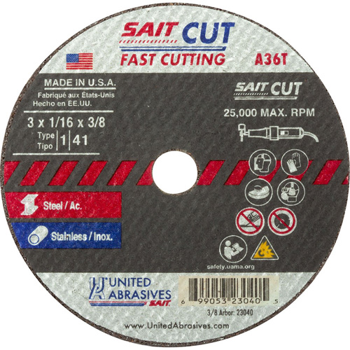 Cut-Off Wheel (A36T), 13" x 1/16", 3/8" Arbor, Type 27, Aluminum Oxide, 25000 RPM NTL Industrial