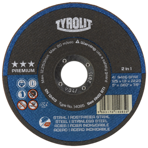 Premium 2-In-1 Thincut Cut-Off Wheels, 4-1/2" x 1/16", 7/8" Arbor, Type 1, Aluminum Oxide, 13300 RPM NTL Industrial