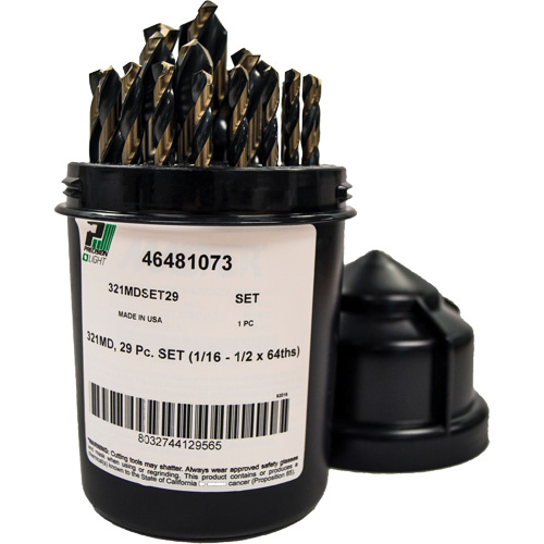 Mechanics Length Jobber Drill 135° - 1/16" to 1/2" by 1/64", 29 Pieces, High Speed Steel NTL Industrial
