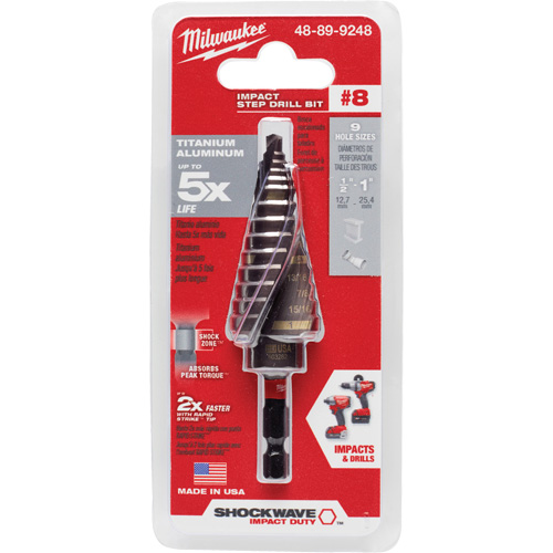 #8 Shockwave Impact Duty Step Drill Bit, 1/2" - 1" , 1/16" Increments, Titanium NTL Industrial