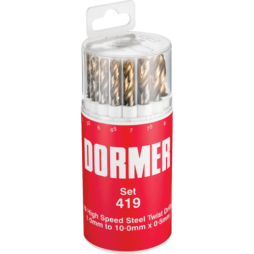Jeu de forets courts, 19 morceaux, Acier rapide NTL Industrial