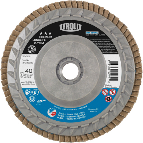 Long Life C-Trim Flap Disc, 4-1/2" x 5/8"-11, Type 27, 40 Grit, Zirconia Alumina NTL Industrial