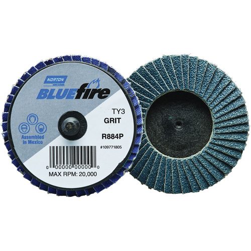 R884P BlueFire&reg; Mini Flap Disc, 3" x Type 27, P40 Grit, Zirconia Alumina NTL Industrial