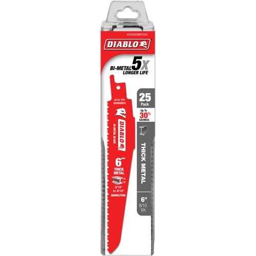 Lame de scie alternative pour la d&eacute;molition et les m&eacute;taux &eacute;pais, Bim&eacute;tal, 8-10 Dents par pouce, 6" lo NTL Industrial
